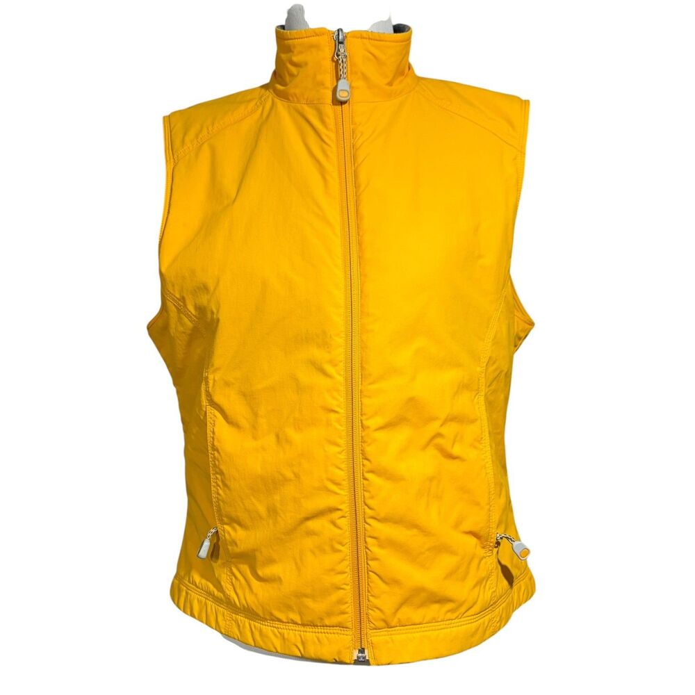 LL Bean Womens M Yellow Fleece Lined Full Zip Vest Outdoor Hiking Zip Pockets